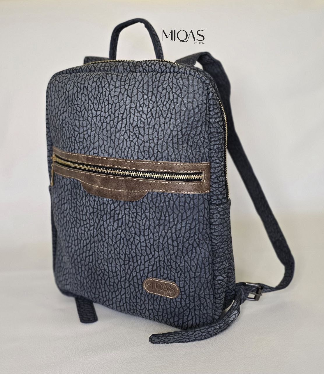 Blue Leather Backpack