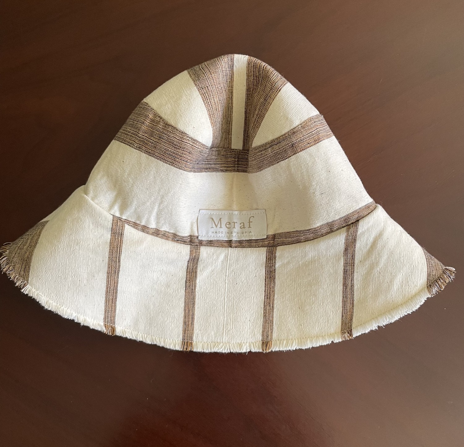 Adult buket hat brown stripes on off white